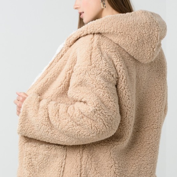 🆕 Ivory Cream Reversible Hooded Teddy Jacket - Picture 8 of 8